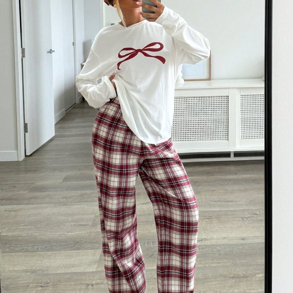 Multicolor Casual Women's Christmas Party Pajama Set